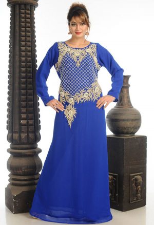 Royal Blue Georgette Kaftan With Zari Work