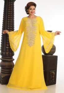 Yellow Georgette Kaftan With Zari Work