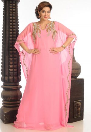 Pink Georgette Kaftan With Zari Work