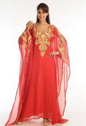 Red Georgette Kaftan With Zari Work