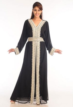 Black Georgette Kaftan With Zari Work