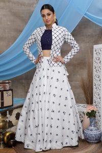 White Thread with sequince Embroidered Pure Cotton Lehenga Choli