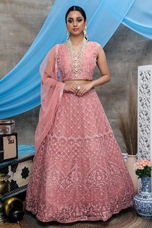 Dusty Pink Coding with sequince embroidered work Net Lehenga Choli