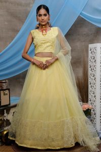 Yellow Thread with Sequince Embroidered work Net Lehenga Choli