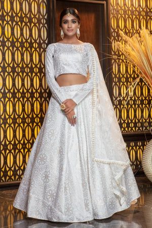 White Foil Printed Cotton Lehenga Choli