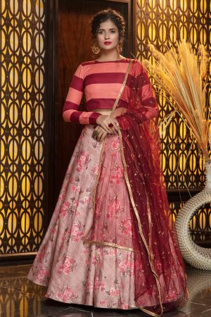 Pink Foil Printed Rayon Lehenga Choli