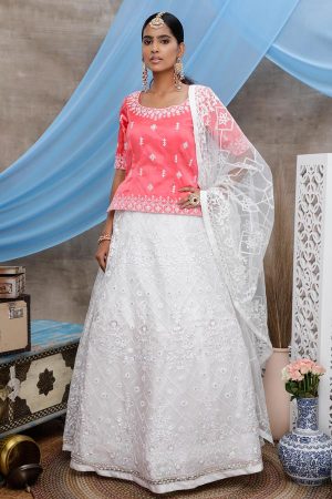 White Thread with Sequince Embroidered Work Net Lehenga Choli