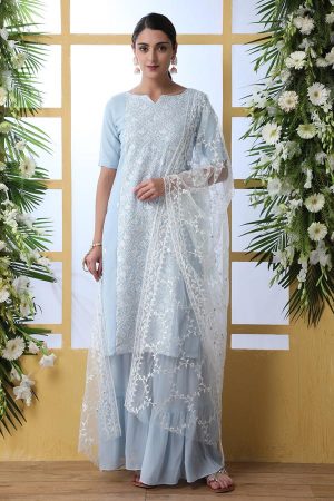 Sky Blue Thread with sequence embroidered work Georgette Salwar Suit