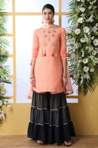 Peach Thread with sequence embroidered work Soft Cotton Salwar Suit
