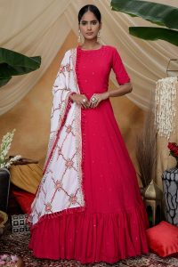 Rani Thread with Sequince Embroidered Diamond Georgette Anarkali