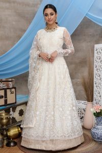 Off White Thread embroidered with stone pasting NET Anarkali Long Gown