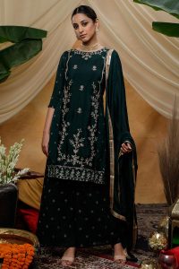 Green Zari with sequince Embroidered Chinon Salwar Suit
