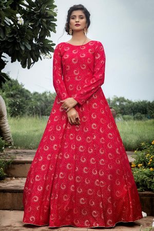Rani Foil Printed Work Gerorgette Anarkali Long Gown