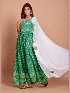 Green Bandhej Cotton Kurta Sets