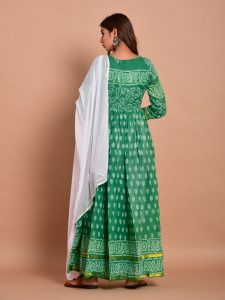 Green Bandhej Cotton Kurta Sets