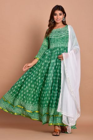 Green Bandhej Cotton Kurta Sets