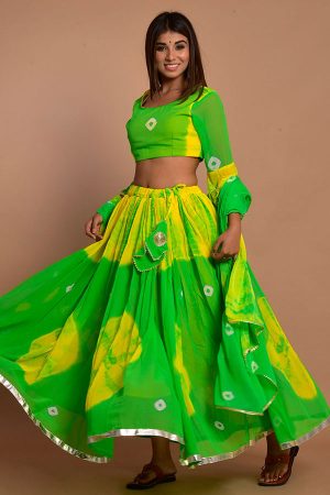 Green Elegant Gota Work Nazneen Chiffon Lehenga Choli