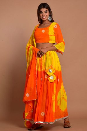 Orange Elegant Gota Work Nazneen Chiffon Lehenga Choli