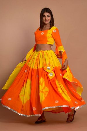 Orange Elegant Gota Work Nazneen Chiffon Lehenga Choli