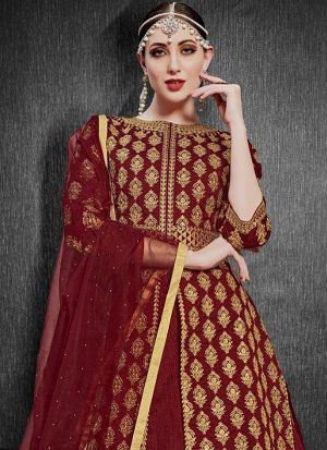 Maroon Silk Blend Pakistani Salwar Kameez