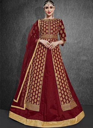 Maroon Silk Blend Pakistani Salwar Kameez