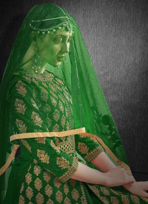 Green Silk Blend Pakistani Salwar Kameez