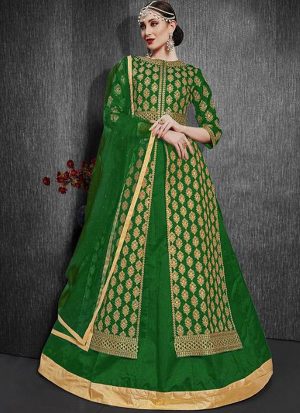 Green Silk Blend Pakistani Salwar Kameez