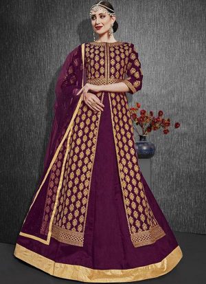 Wine Silk Blend Pakistani Salwar Kameez