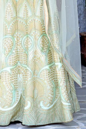 Mint Green Embroidered Silk Silk Festive Semi Stitched Lehenga