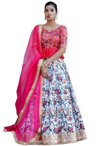 Mulit Color Embroidered Silk Festive Semi Stitched Lehenga