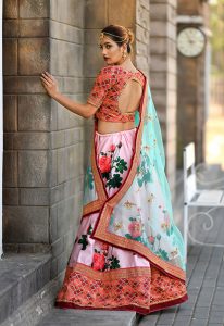 Pink Embroidered Silk Festive Semi Stitched Lehenga