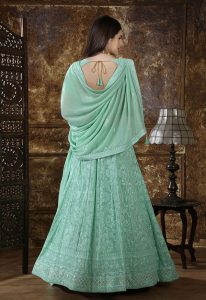 Mint Green Embroidered Georgette Festive Semi Stitched Lehenga