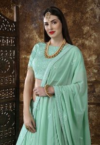 Mint Green Embroidered Georgette Festive Semi Stitched Lehenga