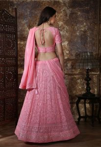 Dusty Pink Embroidered Georgette Festive Semi Stitched Lehenga