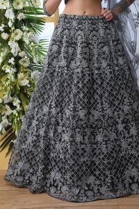Grey Embroidered Net Wedding & Party Wear Semi Stitched Lehenga