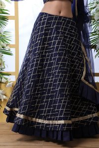 Navy Blue Embroidered Net Wedding & Party Wear Semi Stitched Lehenga