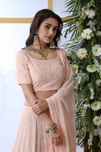 Peach Embroidered Georgette Wedding & Party Wear Semi Stitched Lehenga