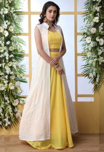 Yellow Georgette Wedding & Party Wear Semi Stitched Lehenga