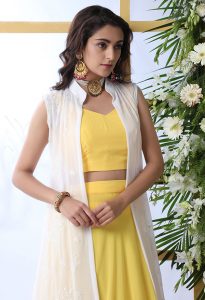 Yellow Georgette Wedding & Party Wear Semi Stitched Lehenga