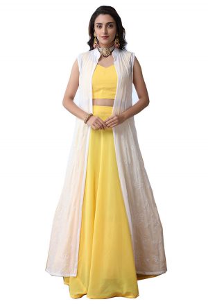 Yellow Georgette Wedding & Party Wear Semi Stitched Lehenga