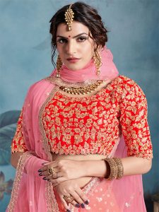 Multi Color Heavy Embroidered Art Silk Wedding Semi Stitched Lehenga