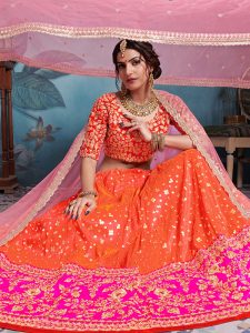 Multi Color Heavy Embroidered Art Silk Wedding Semi Stitched Lehenga