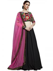 Black Embroidered Georgette Festive Semi Stitched Lehenga