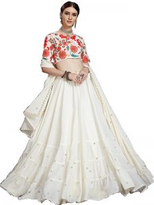 White Embroidered Georgette Festive Semi Stitched Lehenga