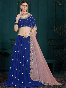 Navy Blue Embroidered Georgette Festive Semi Stitched Lehenga