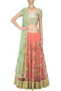 Pink Embroidered Soft Net Party Wear Semi Stitched Lehenga