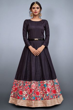 Black Embroidered Party Wear Semi Stitched Gown