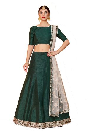 Green Embroidered Art Silk Party,Casual,Office Semi Stitched Lehenga