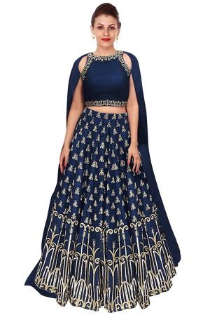 Blue Embroidered Art Silk Party,Casual,Office Semi Stitched Lehenga