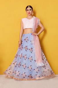 Grey Embroidered Art Silk Party,Casual,Office Semi Stitched Lehenga